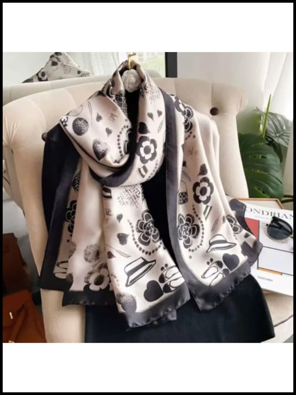 Elegant Floral Silk Scarf Shawl Lightweight Polyester Wrap Trendy Headscarf